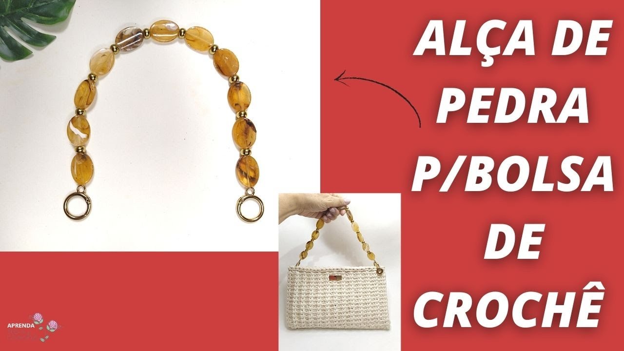 ALÇA DE PEDRA P/ BOLSA DE CROCHÊ COM ARGOLA ARTICULADA.