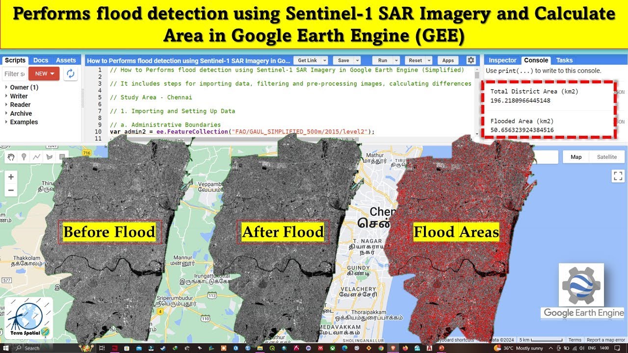 Обнаружение наводнений с помощью изображений Sentinel-1 SAR и расчет площади в Google Earth Engine