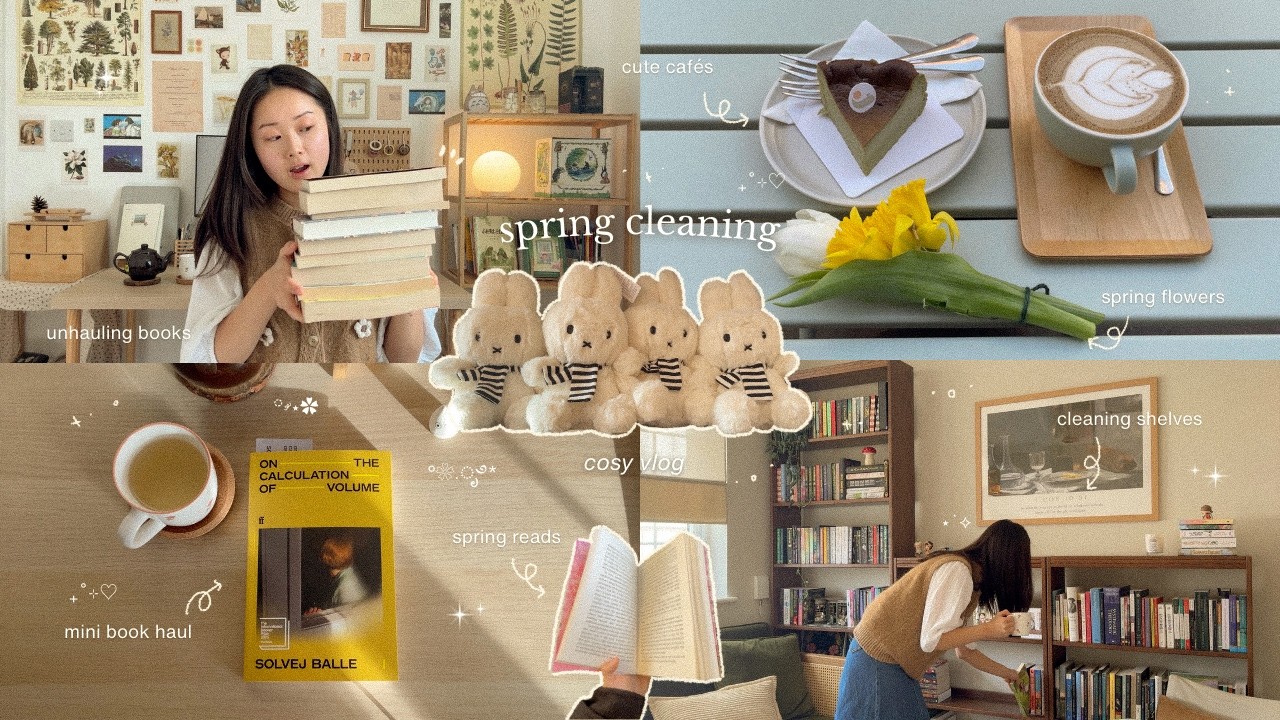 early spring days 🧹🌼 unhauling books, spring cleaning, book carts