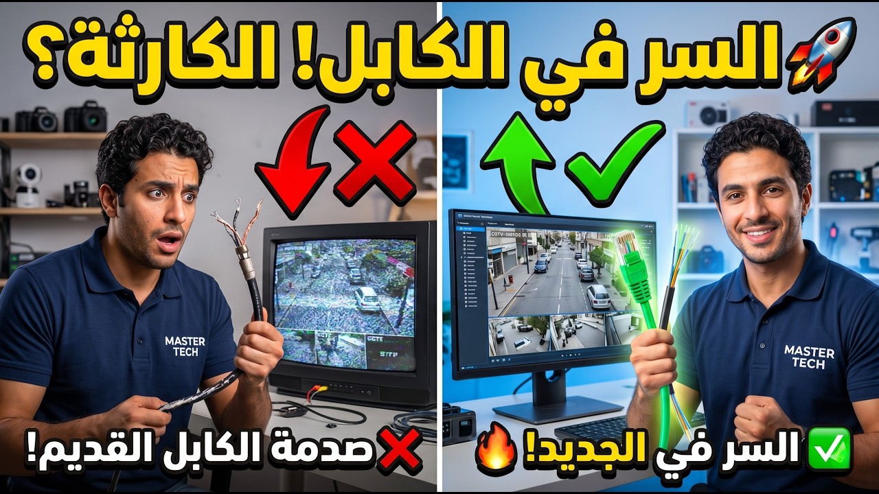 كيف تختار كابل الكاميرا المناسب؟ | مقارنة شاملة بين Coaxial و Cat6 و Fiber | دليلك لعام 2026