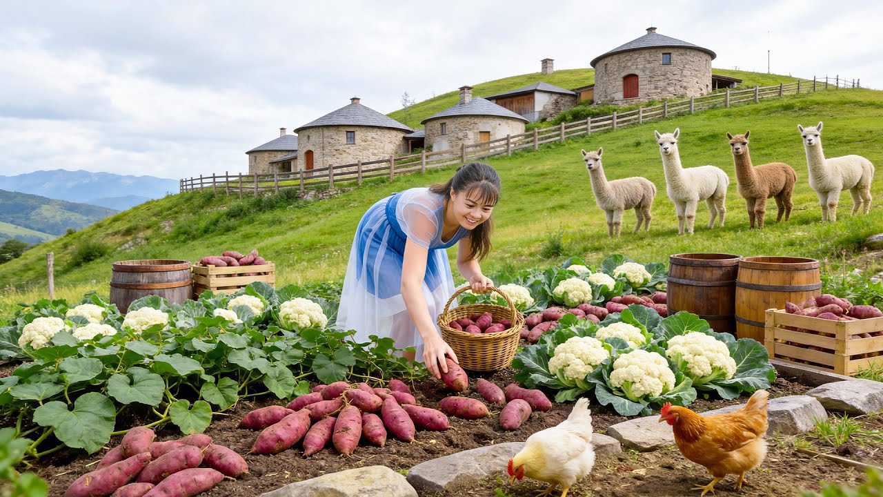 Satisfying Winter Harvest | Harvesting Sweet Potatoes and Cauliflowers in a Small Garden
