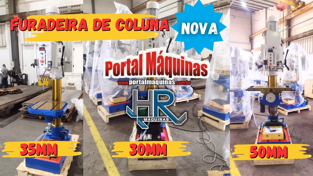 Furadeira Coluna Automática 35mm PM FCA 35MI Mesa Inclinável ano 2025 NOVA www.portalmaquinas.com.br