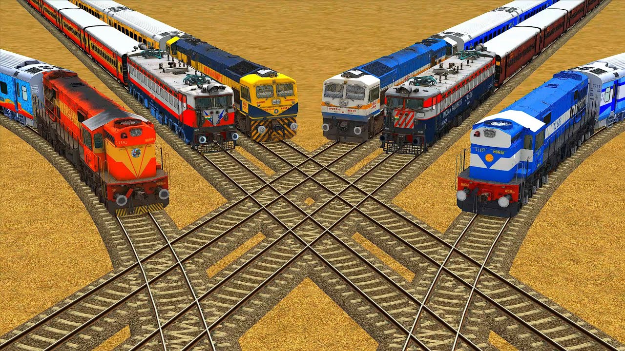 6 Different Trains Crossing On Risky Crisscrossed Sharp Bend Same Line Railroad Track #22
