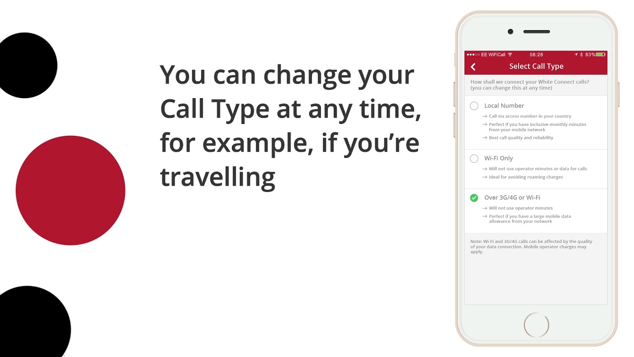 White Calling App - Selecting your Call Type