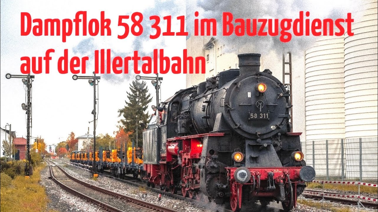 Sensationell: Dampflok 58 311 (Dampfnostalgie Karlsruhe) im Bauzugdienst auf der Illertalbahn