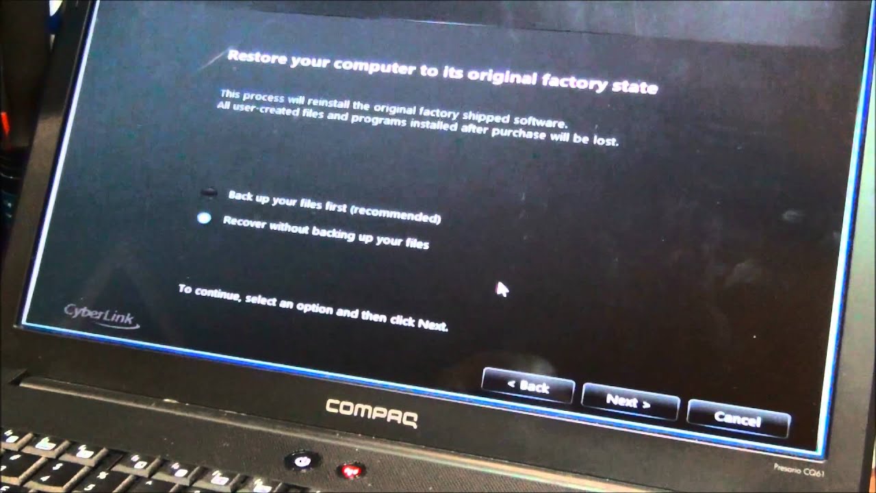 Compaq CQ61 Windows 7 Restore Reload PC To Factory settings