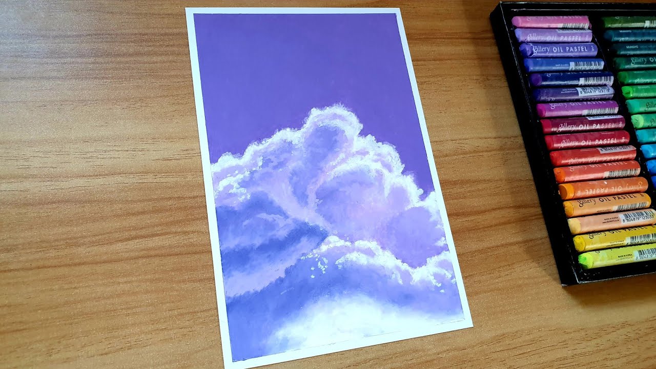 Purple Clouds | Oil Pastel Drawing by Doms Art