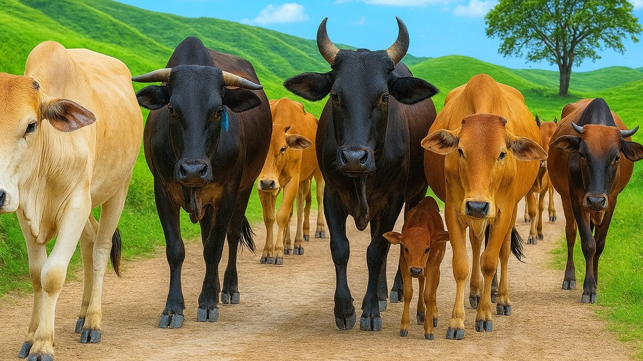 Video Menggiring Sapi Lembu Menuju Ke Kandang Peternakan Hewan Ternak Sapi Gembala- Bunyi sapi farm
