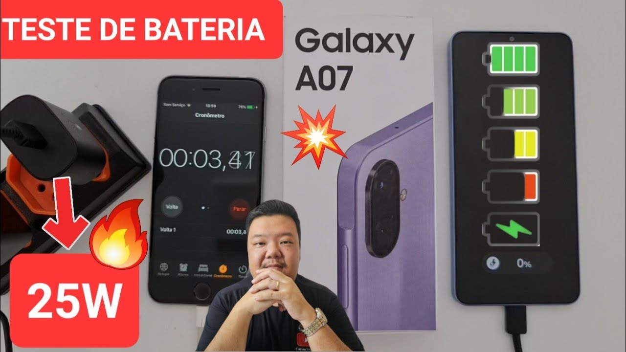 TESTE DE BATERIA DO GALAXY A07 USEI CARREGADOR DE 25W - O PIOR RESULTADO OBTIDO ENTENDA...