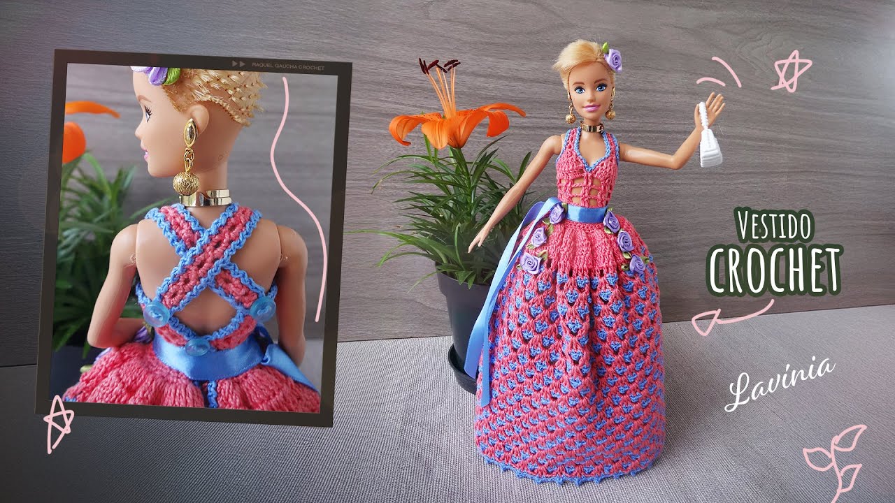 Vestido entrelaçado nas costas de crochê para Barbie 🌷 Lavínia