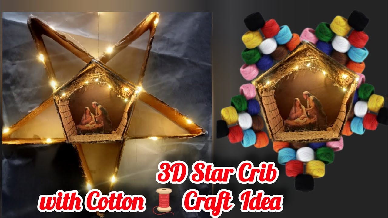 Christmas Decoration idea Star with Cotton Thread !..  Best Christmas Crib Making Idea at home !.