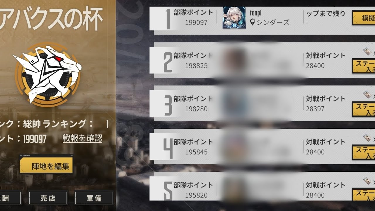 【鋼嵐】アバクスの杯(有識者プール/侵攻戦歴)