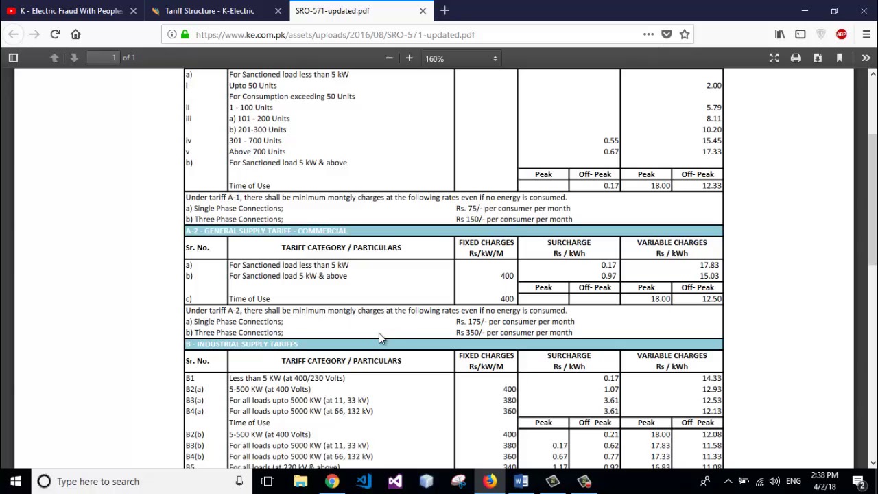 K electric tariff | k electric bill information