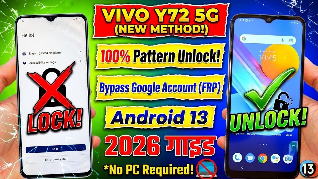 Vivo Y72 5G Pattern Unlock & FRP Unlock | Bypass FRP for Android 13