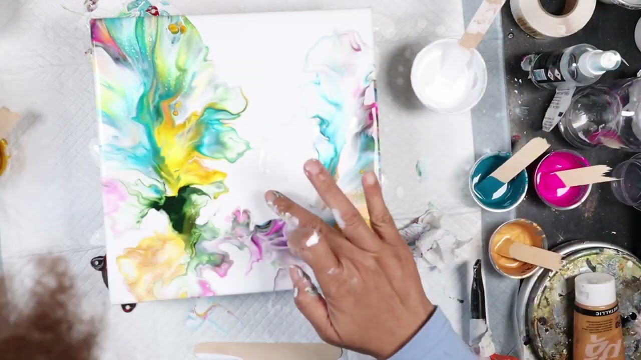 This is a beautiful and Colorful Dutch Pour with a Jungle or tropical  Vibe | Acrylic Pour Painting