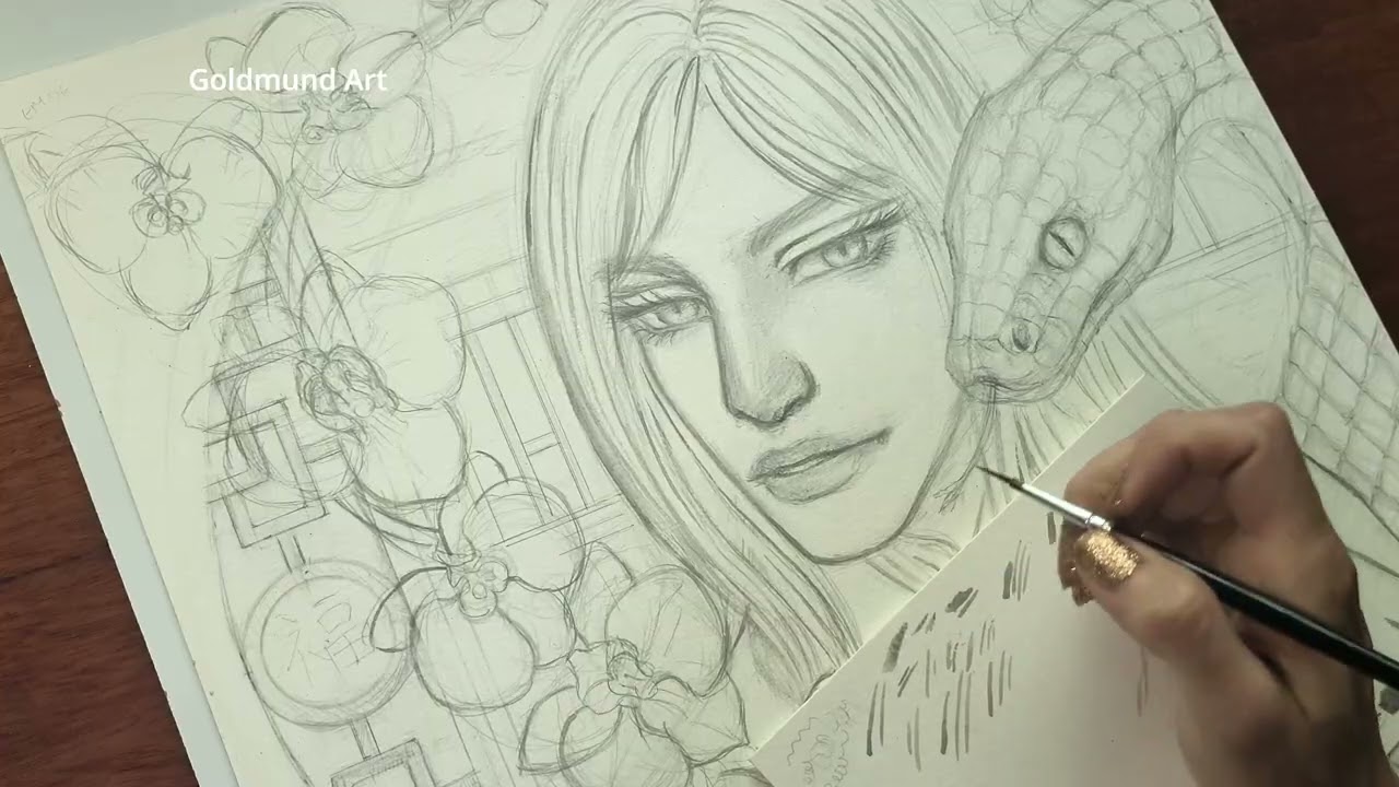 🎨 Ilustração em Aquarela | Ano da Serpente 🐍✨Inking | Parte 01