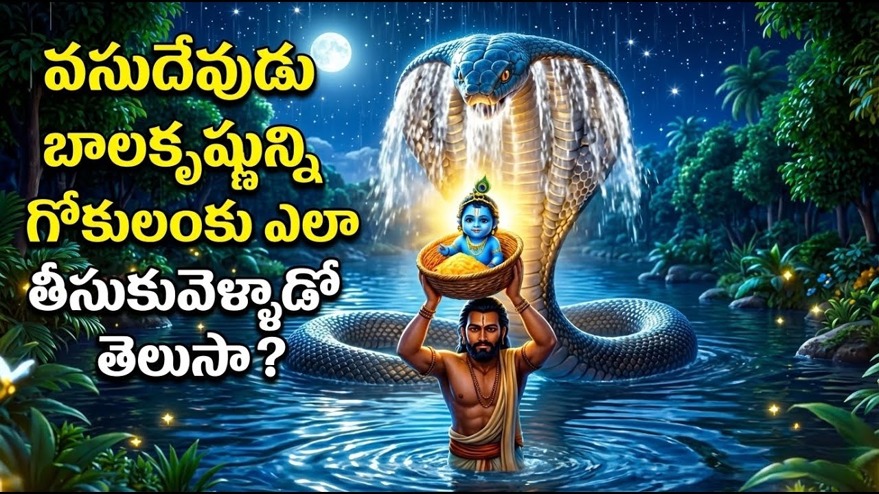 వసుదేవుడు బాలకృష్ణుడుని గోకులంకు ఎలా తీసుకువెళ్ళాడు చూడండి