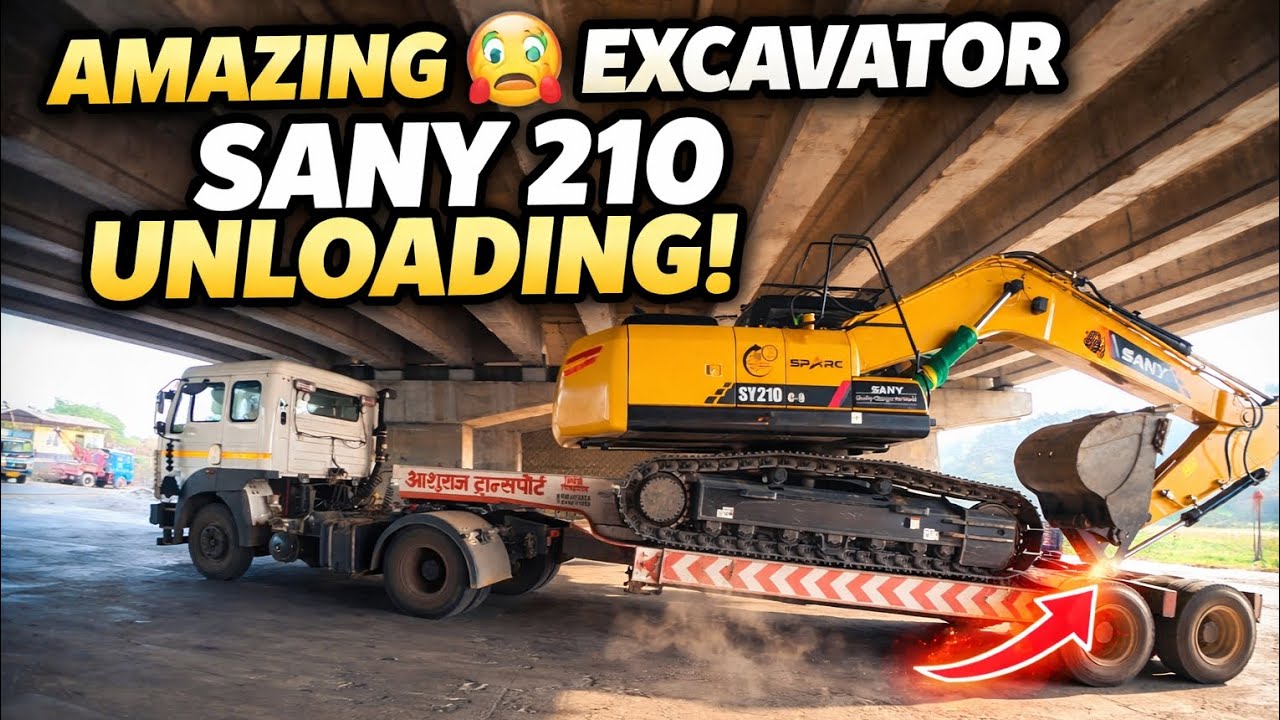 amazing😱 unloading skill SANY 210☑️   poklen machine ko niche utarne ka तरीका ।
