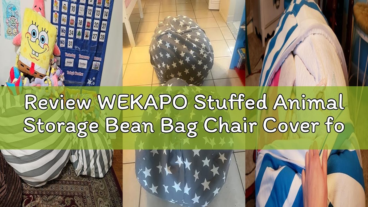 Review WEKAPO Stuffed Animal Storage Bean Bag Chair Cover for Kids | Stuffable Zipper Beanbag for Or
