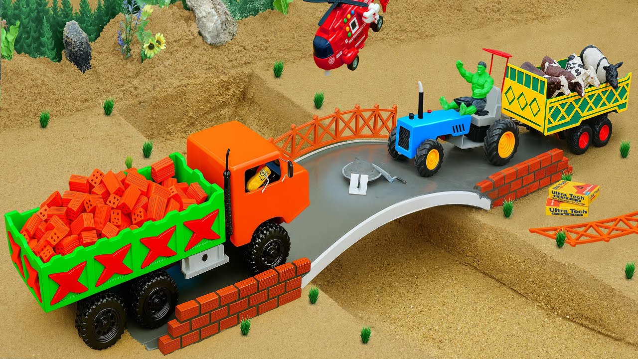 DIY Mini Truck Builds Brick & Metal Railing Bridge | Fun Construction Science Project