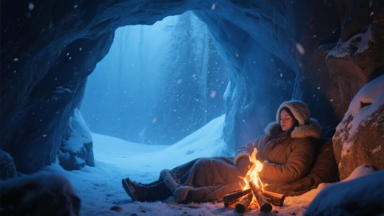 Winter Sleep Calm with Snowy Air and Cozy Fireplace Glow for Deep Cozy Relaxation