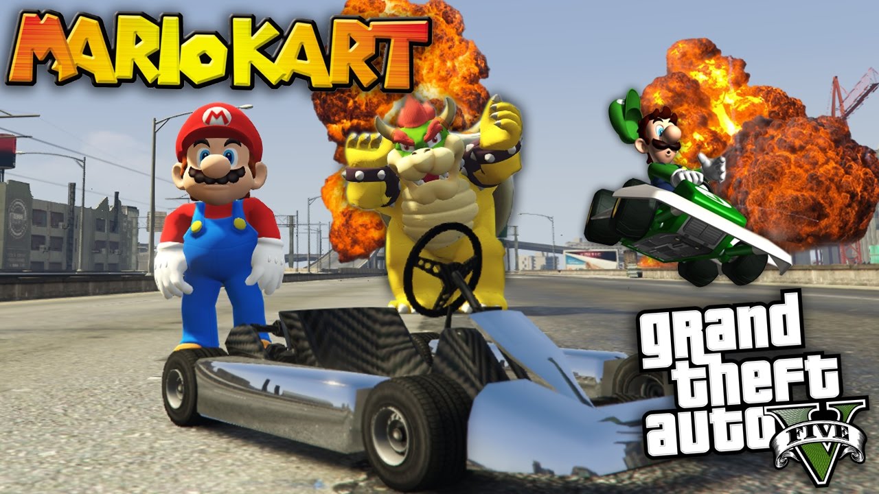 GTA 5 Mods - SUPER MARIO KART MOD w/ BOWSER & LUIGI (GTA 5 Mods Gameplay)
