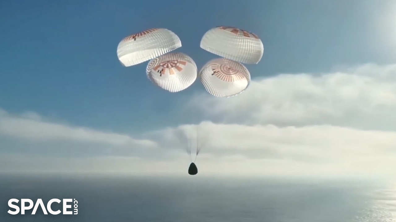 Приводнение! Корабль Crew-12 компании SpaceX по заказу NASA возвращается на Землю после 238 дней ...