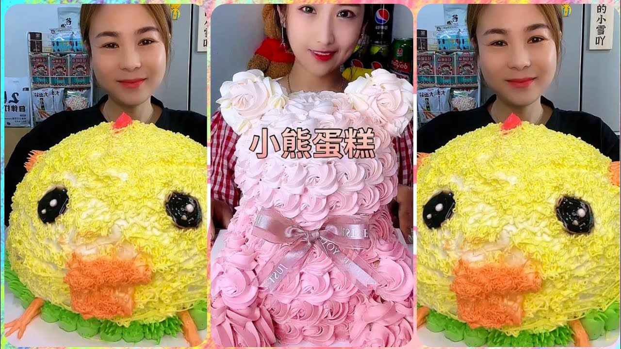 Mukbang Big Cake || Cream Cake 🍭 eating cake with chopstick ♥️