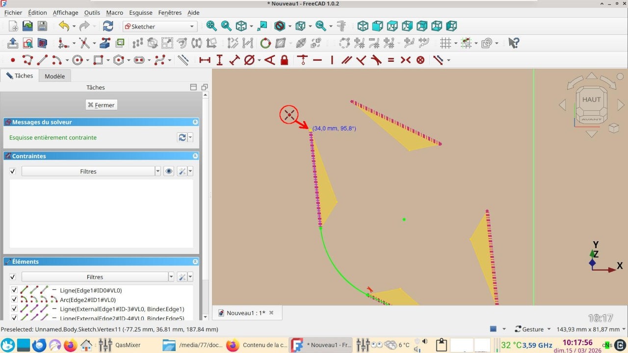 FreeCAD 1.0.2 : polylignes d'après une forme existante