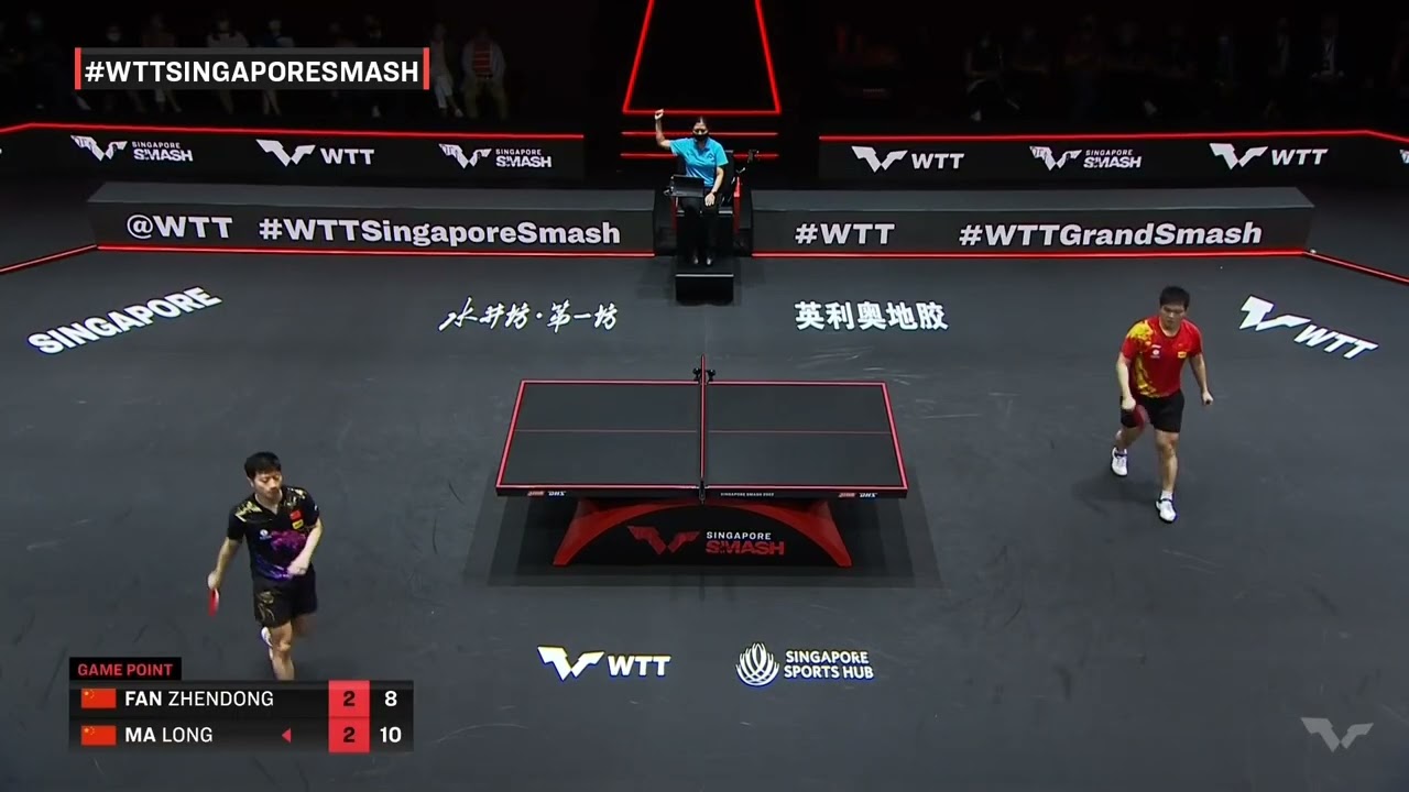 The fanning backhand of Ma Long the GOAT catches the edge of the table! Wow!