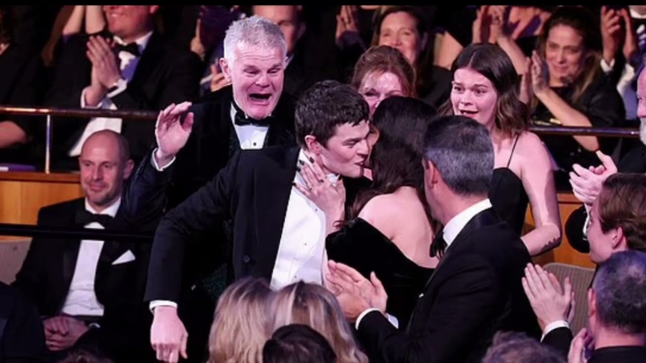 Robert Aramayo's dad Michael jumps and cheers as he excitedly celebrates his son's BAFTA win