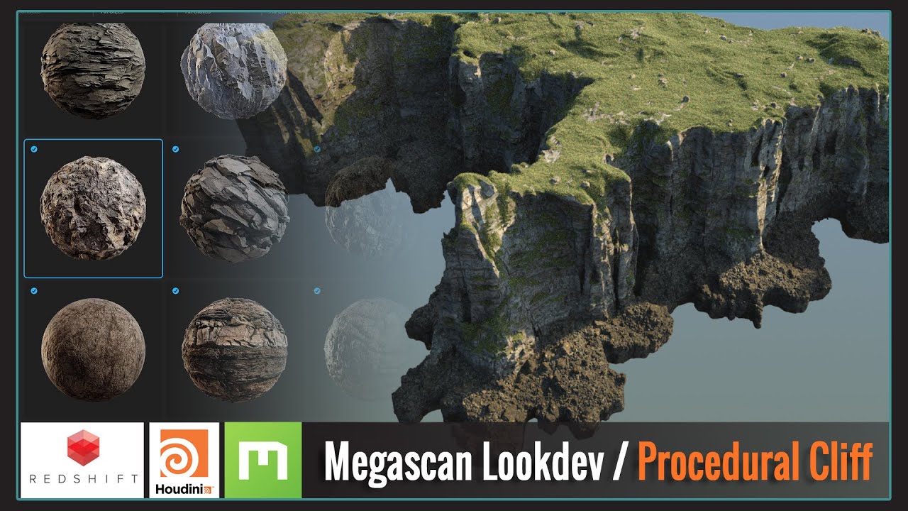 SideFX Houdini / Megascan Lookdev — процедурный обрыв