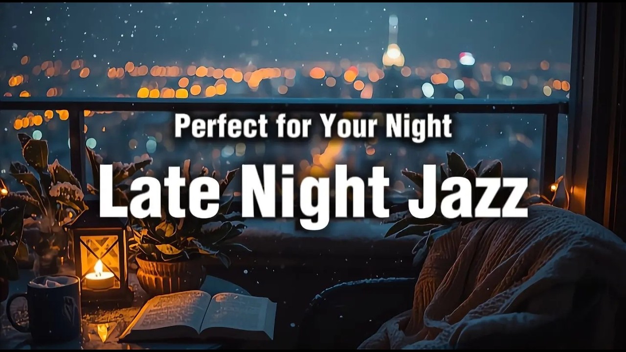 Cozy Snowy Balcony Night Ambience ❄️ Smooth Jazz & Cozy Fireplace Glow