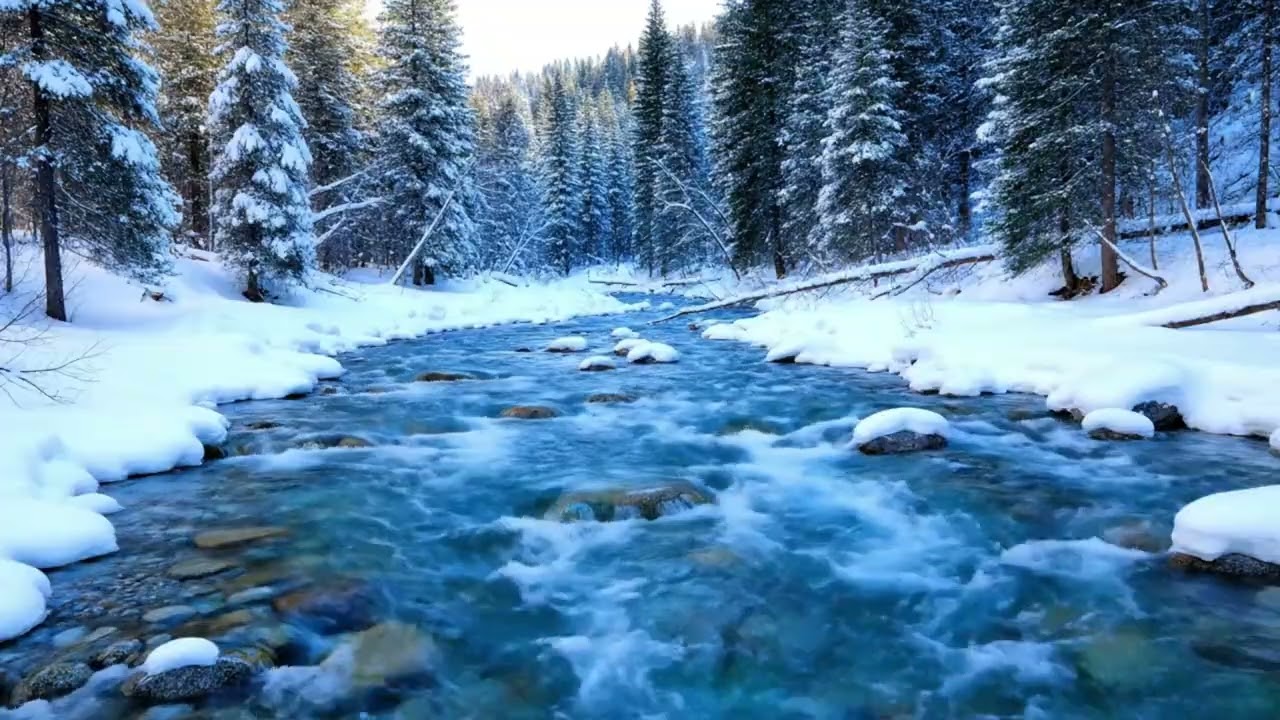 Peaceful River Flow in a Snowy Forest | Relaxing Nature Sounds for Sleep & Meditation