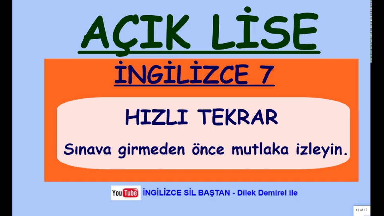 Açık Lise İNGİLİZCE 7 (1. ve 2. Üniteler)