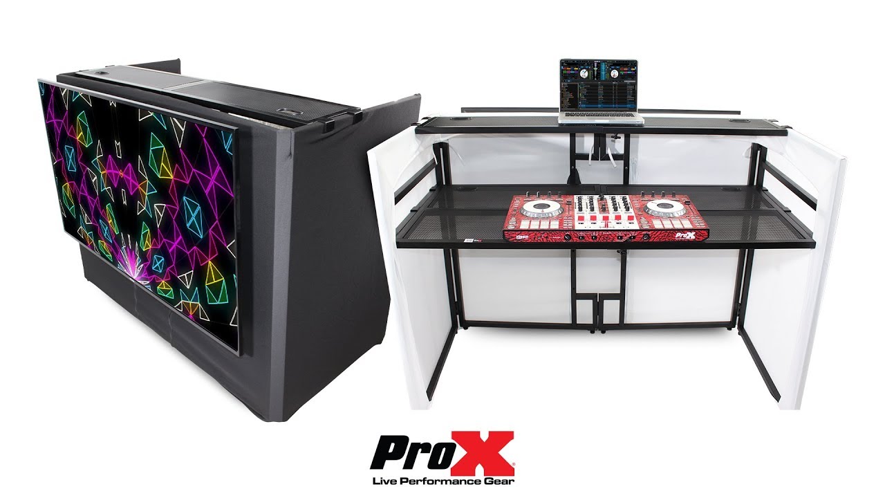 ProX XF-MESA MEDIA DJ LED TV FACADE TABLE WORKSTATION BOOTH with White and Black Scrims