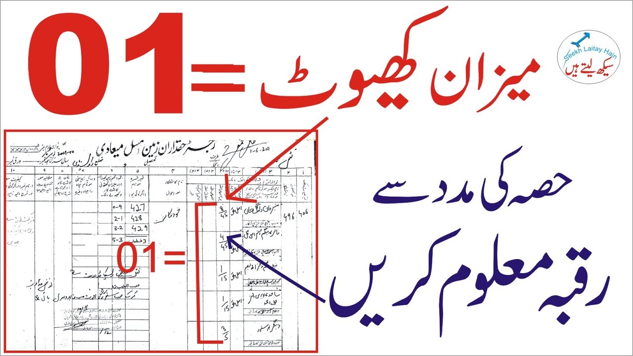 Meezan Khewat = 1 -  Khasra Number – Calculating area of land through shares in FARD Jamabandi