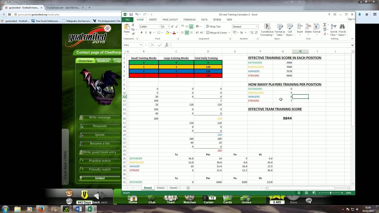 Goalunited Next Training Calculator