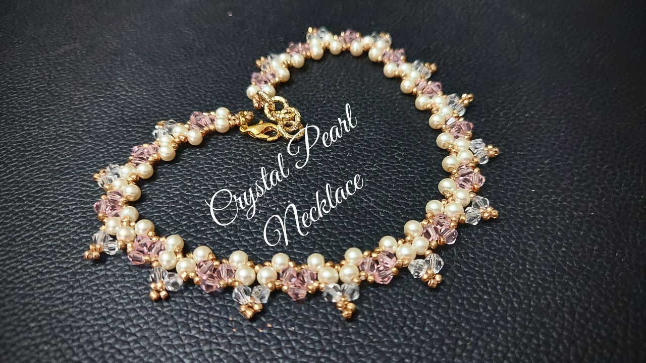 Crystal Pearl Necklace. DIY Beading Tutorials. Crystal Beading. Easy Beaded Necklace.