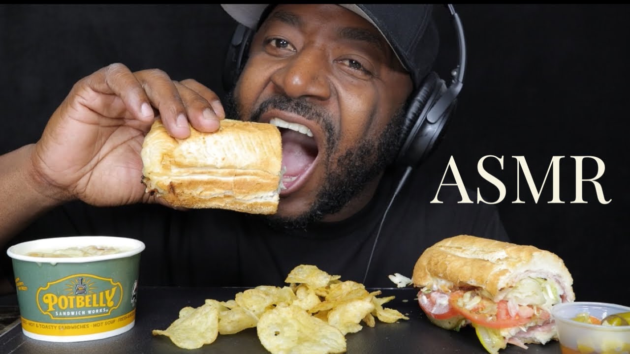 ASMR EATING POTBELLY SANDWICH WORKS SKINNY SANDWICH A WRECK & CHICKEN POT PIE SOUP. MUKBANG. TCASMR