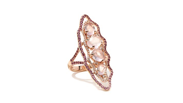 Bague en quartz rose et pierres pr&eacute;cieuses Rarities