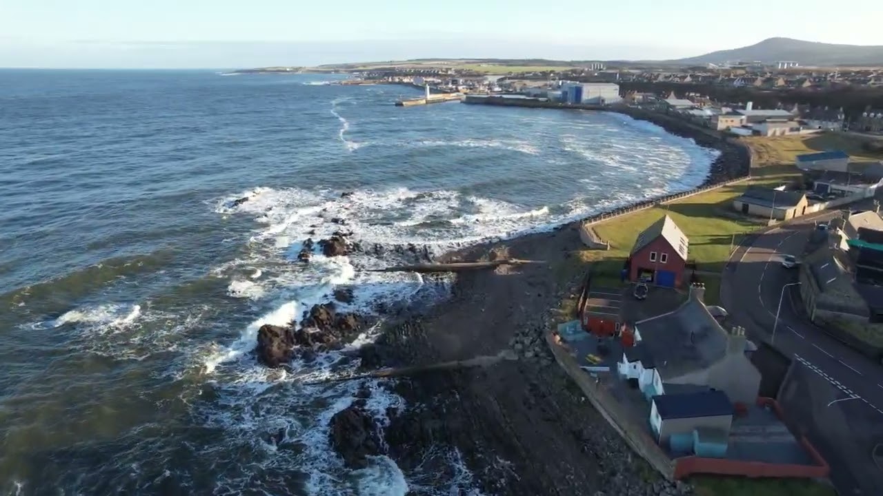 Aerial View of the Buckie seafront, Moray, Scotland
