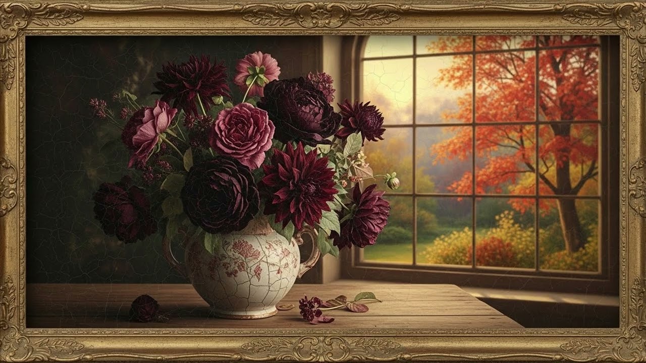 Framed Tv Art Screensaver | Autumn Roses Painting | 10 Hours | TV Wallpaper