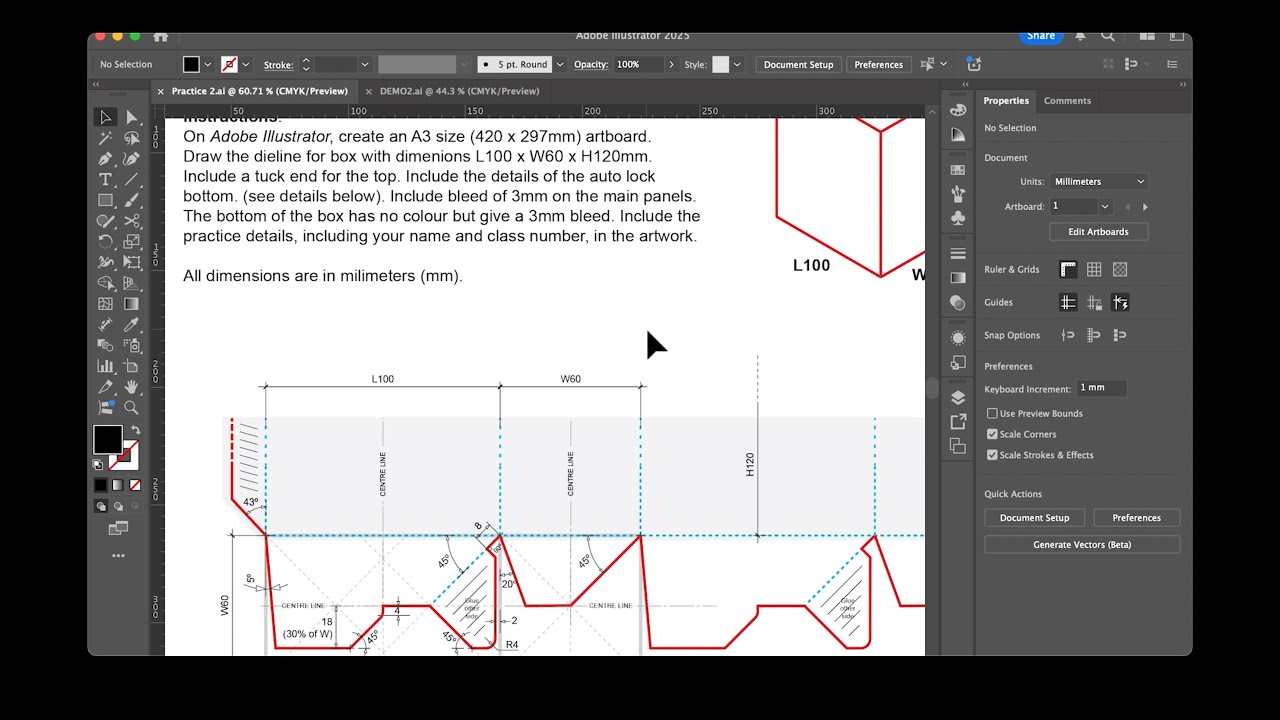 How to draw a box dieline with auto lock bottom on Adobe Illustrator.