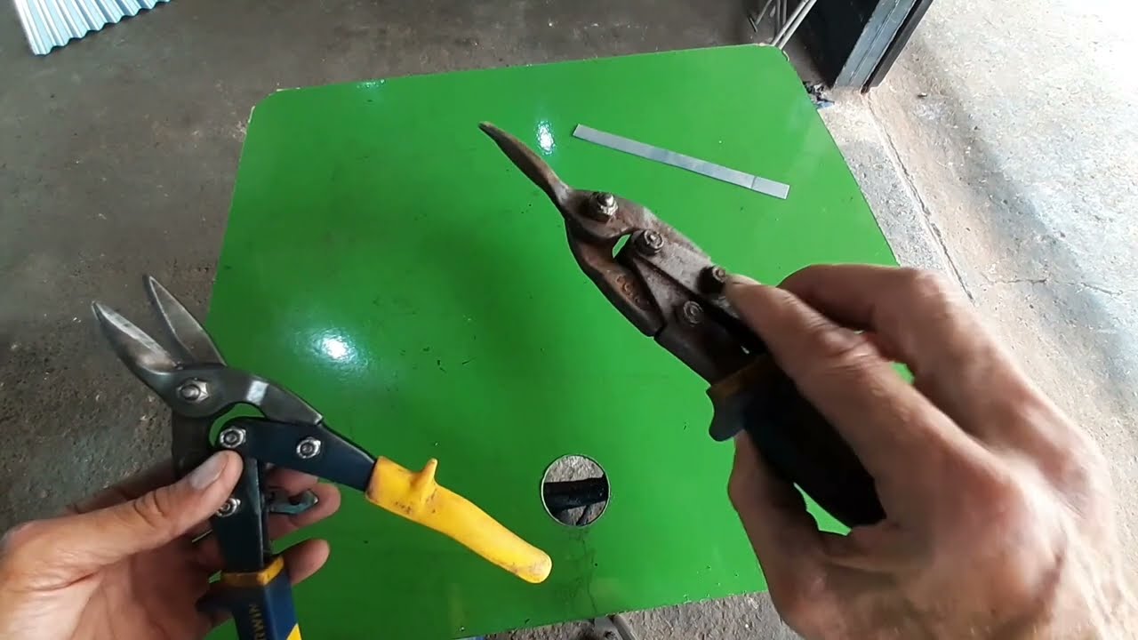Restaurando e afiando tesoura de aviação corte de chapa