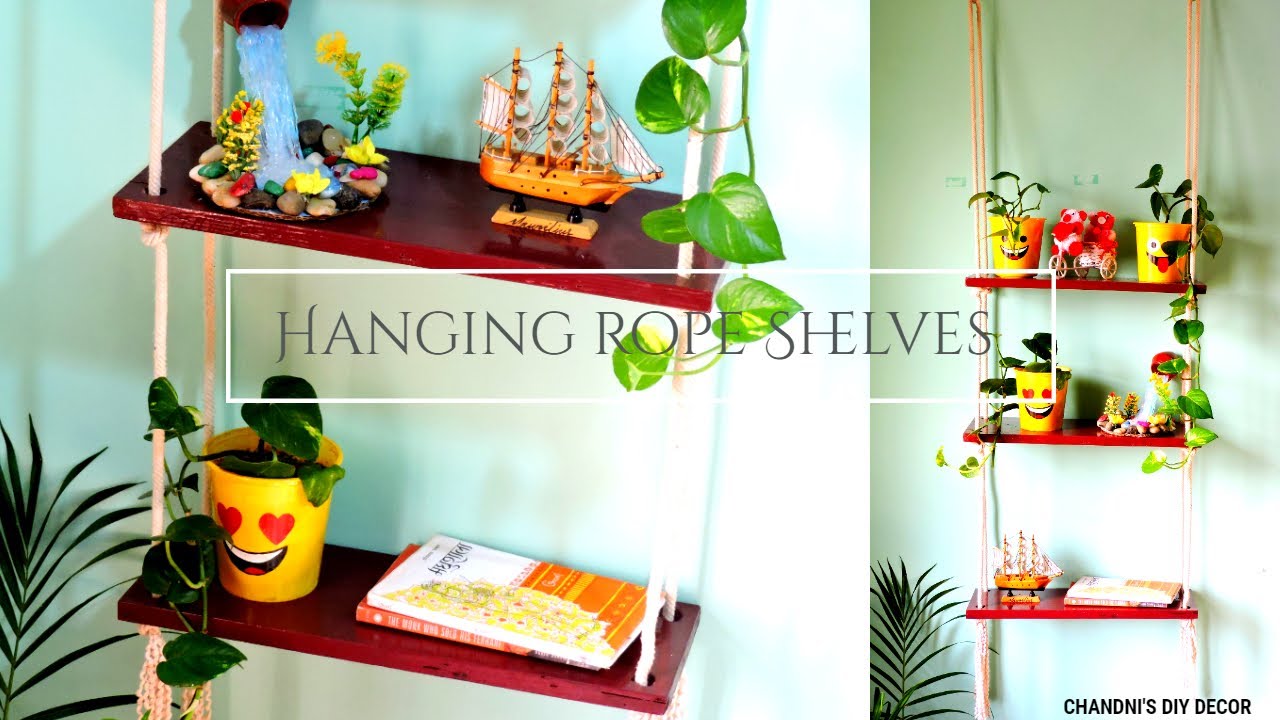 DIY Hanging Rope Shelves Under Rs 200 || Floating Shelf || रस्सी और प्लाईवुड से घर को सजाएं।