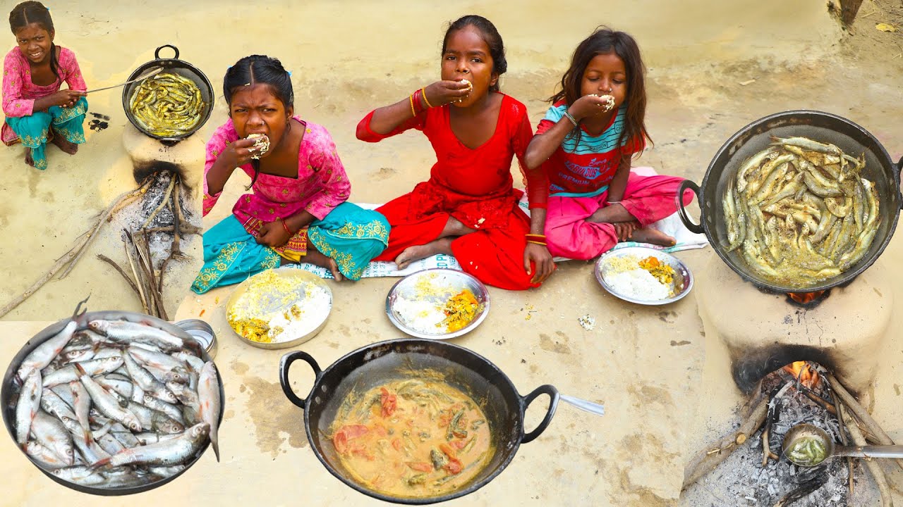 How Santali Tribe Kids Cooking Small Fish Curry |  Cooking By Santali Child  |  Small Fish Recipe