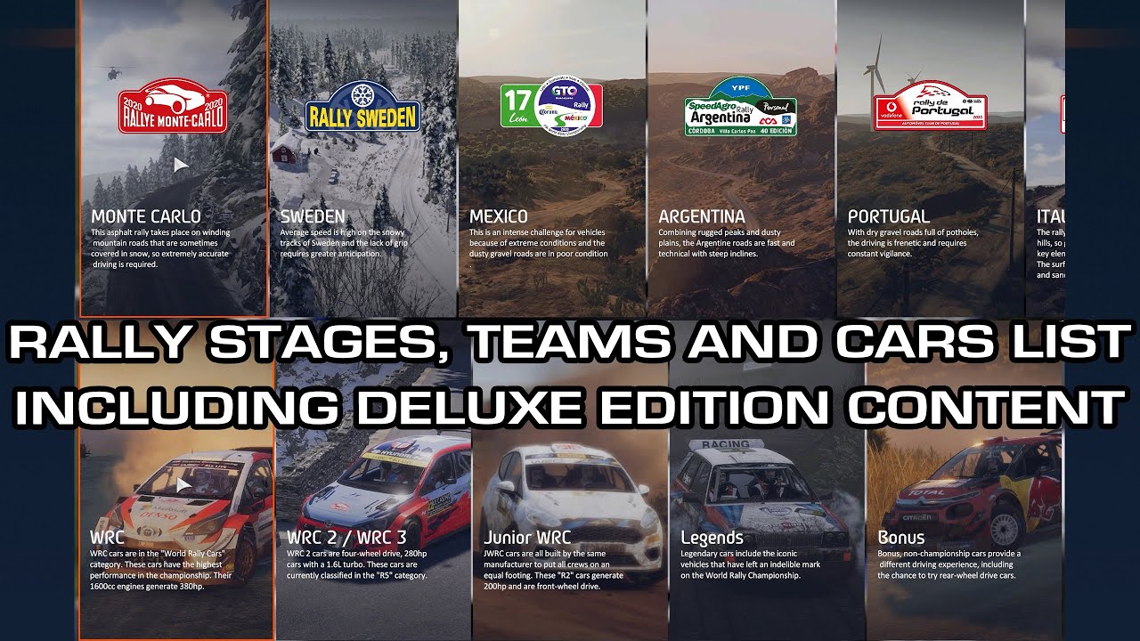 WRC 9 - Rally Stages, Teams and Cars List - Including Deluxe Edition Content (04.09.2020)