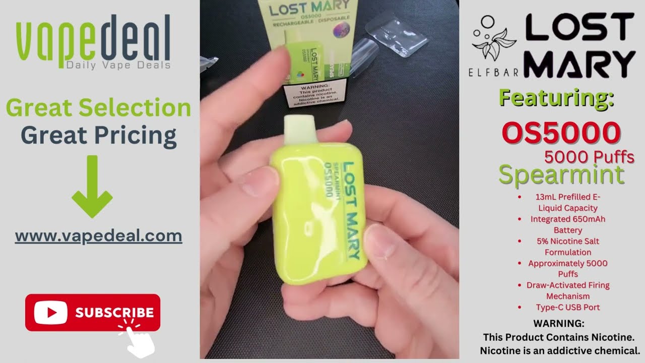 Vape Unboxing & Review: Lost Mary x Elf Bar OS5000 5000 Puff Disposable Vape Spearmint #unboxing