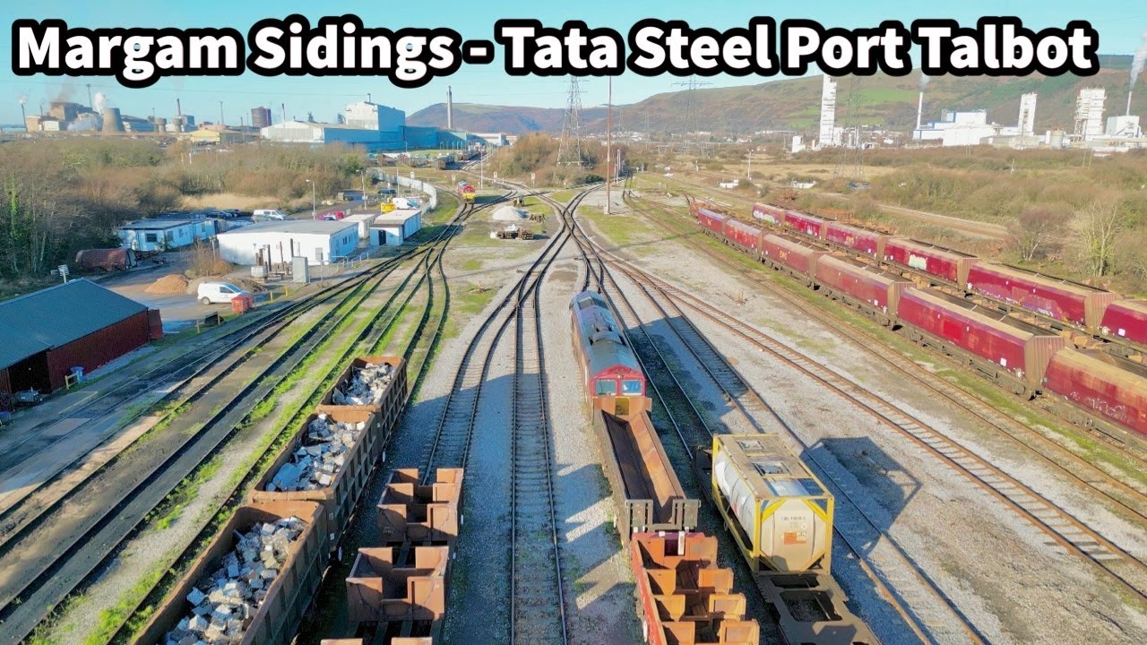 Aerial Views of Margam Railway Yard & Sidings at Tata Steel in Port Talbot
